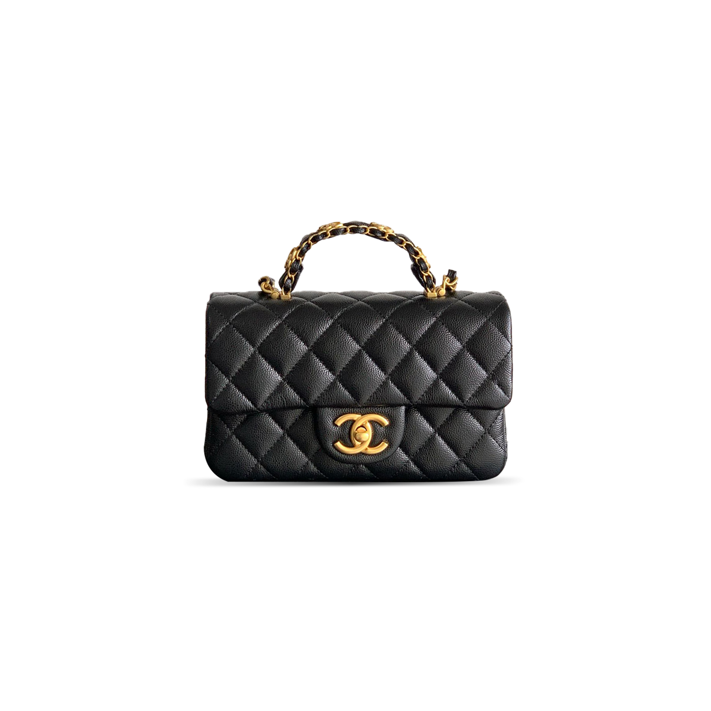 CHANEL MINI FLAP HANDLE CALFSKIN CAVIAR AS5701 (20*12*6cm）